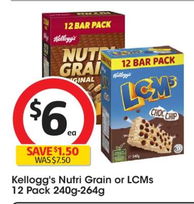 Kellogg's Nutri Grain or LCMs 12 Pack