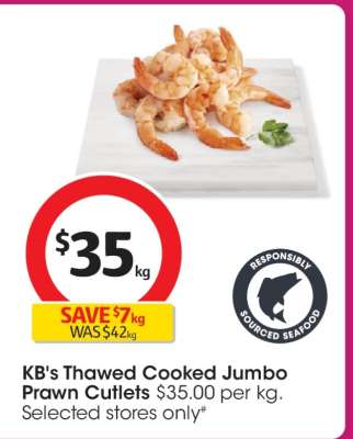 KB's Thawed Cooked Jumbo Prawn Cutlets