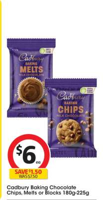 Cadbury Baking Chocolate Chips, Melts or Blocks 180g-225g