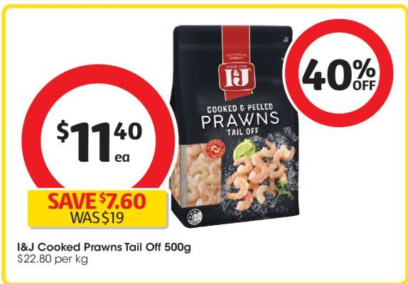 I&J Cooked Prawns Tail Off 500g