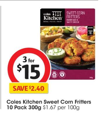 Coles Kitchen Sweet Corn Fritters 10 Pack 300g