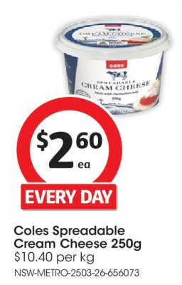 Coles Spreadable Cream Cheese 250g