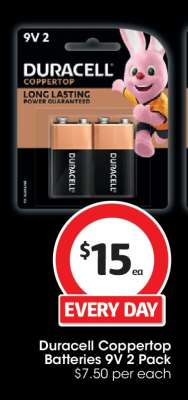Duracell Coppertop Batteries 9V 2 Pack