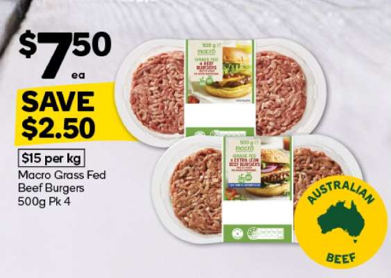 Macro Grass Fed Beef Burgers 500g Pk 4