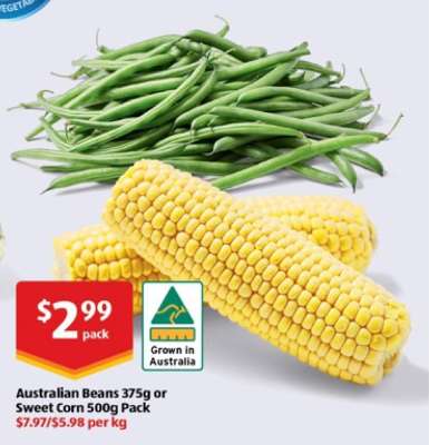 Australian Beans 375g or Sweet Corn 500g Pack