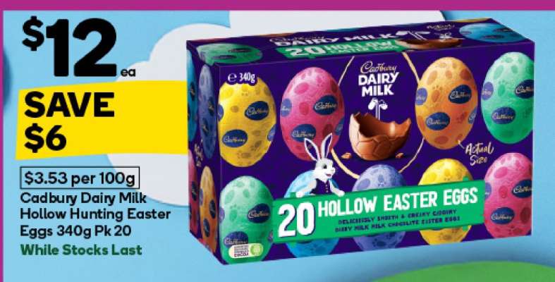 Cadbury Dairy Milk Hollow Hunting Easter Eggs 340g Pk 20