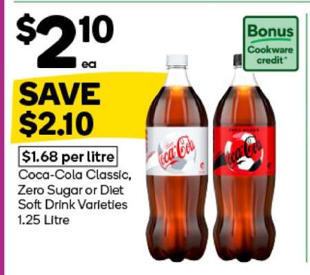 Coca-Cola Classic, Zero Sugar or Diet Soft Drink Varieties 1.25 Litre