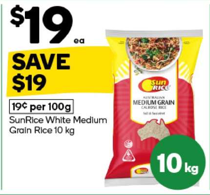 SunRice White Medium Grain Rice 10 kg