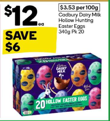 Cadbury Dairy Milk Hollow Hunting Easter Eggs 340g Pk 20