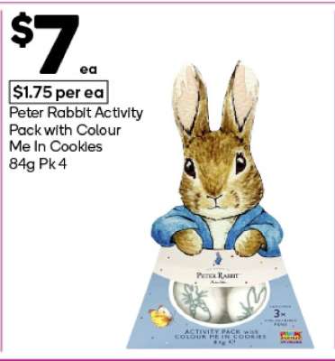 Peter Rabbit Activity Pack with Colour Me In Cookies 84g Pk 4