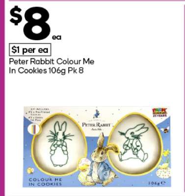 Peter Rabbit Colour Me In Cookies 106g Pk 8