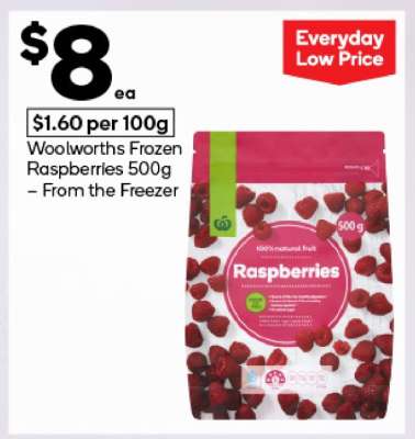 Woolworths Frozen Raspberries 500g