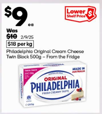 Philadelphia Original Cream Cheese Twin Block 500g – From the Fridge