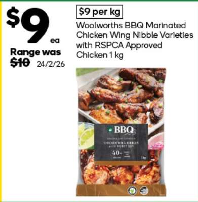Woolworths BBQ Marinated Chicken Wing Nibble Varieties with RSPCA Approved Chicken 1 kg