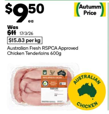 Australian Fresh RSPCA Approved Chicken Tenderloins 600g