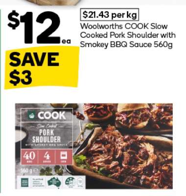Woolworths COOK Slow Cooked Pork Shoulder with Smokey BBQ Sauce 560g