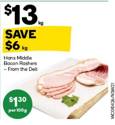 Hans Middle Bacon Rashers – From the Deli