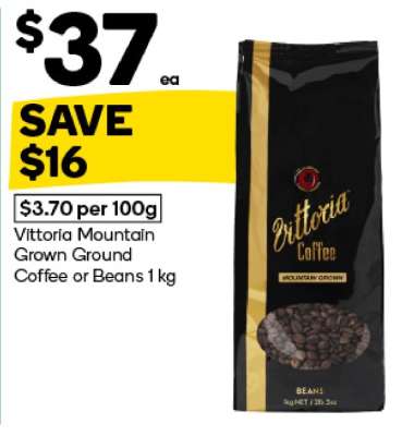 Vittoria Mountain Grown Ground Coffee or Beans 1 kg
