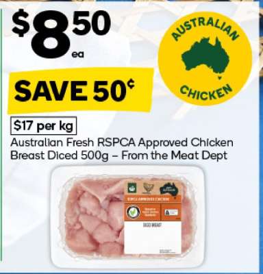 Australian Fresh RSPCA Approved Chicken Breast Diced 500g
