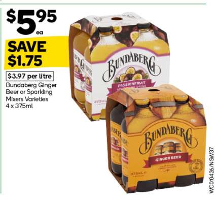 Bundaberg Ginger Beer or Sparkling Mixers Varieties 4 x 375ml