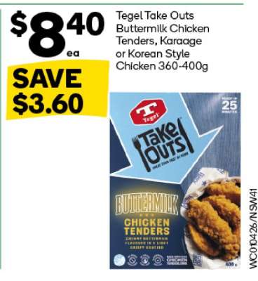 Tegel Take Outs Buttermilk Chicken Tenders, Karaage or Korean Style Chicken 360-400g