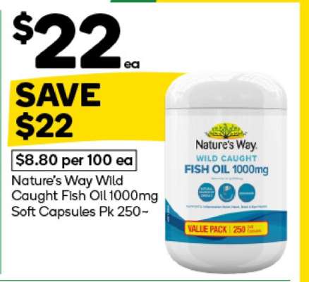 Nature's Way Wild Caught Fish Oil 1000mg Soft Capsules Pk 250