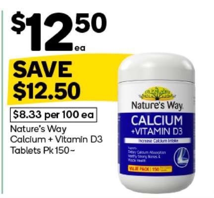 Nature's Way Calcium + Vitamin D3 Tablets Pk150
