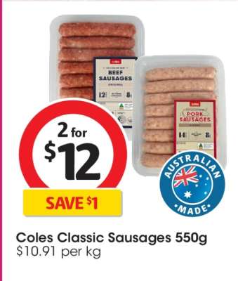 Coles Classic Sausages 550g