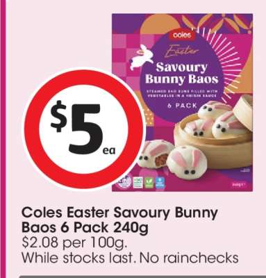 Coles Easter Savoury Bunny Baos 6 Pack 240g