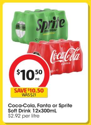 Coca-Cola, Fanta or Sprite Soft Drink 12x300mL