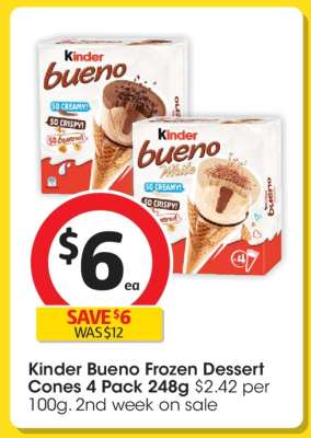 Kinder Bueno Frozen Dessert Cones 4 Pack 248g
