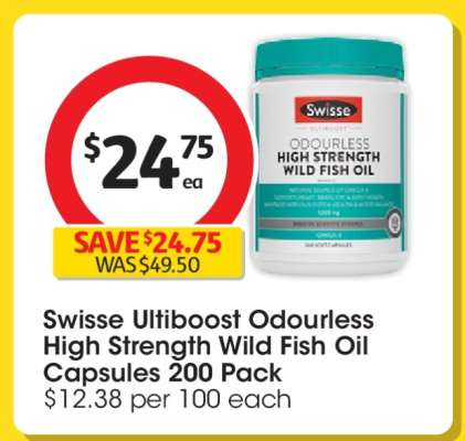 Swisse Ultiboost Odourless High Strength Wild Fish Oil Capsules 200 Pack