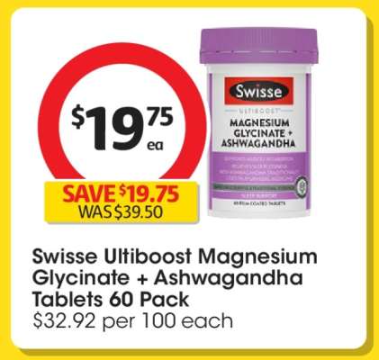 Swisse Ultiboost Magnesium Glycinate + Ashwagandha Tablets 60 Pack