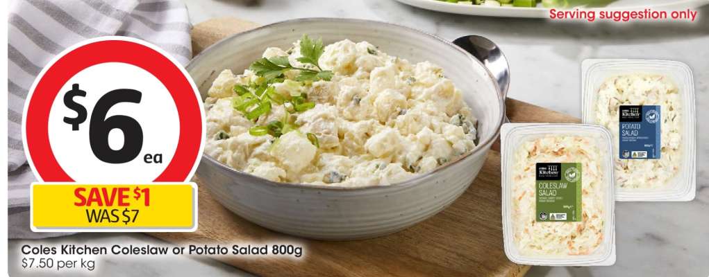 Coles Kitchen Coleslaw or Potato Salad 800g