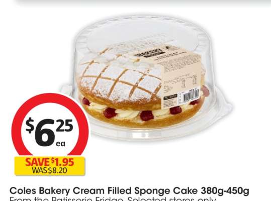 Coles Bakery Cream Filled Sponge Cake 380g-450g