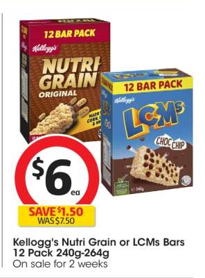 Kellogg's Nutri Grain or LCMs Bars 12 Pack