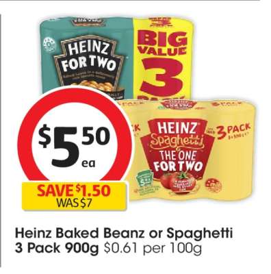 Heinz Baked Beanz or Spaghetti 3 Pack 900g
