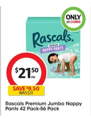 Rascals Premium Jumbo Nappy Pants 42 Pack-56 Pack