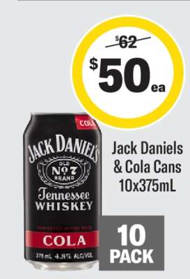 Jack Daniels & Cola Cans 10x375mL