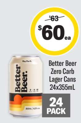 Better Beer Zero Carb Lager Cans 24x355mL