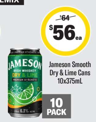 Jameson Smooth Dry & Lime Cans 10x375mL