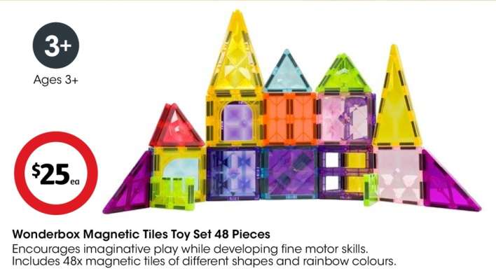 Wonderbox Magnetic Tiles Toy Set 48 Pieces