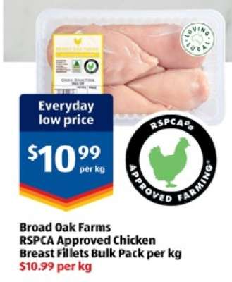 Broad Oak Farms RSPCA Approved Chicken Breast Fillets Bulk Pack per kg