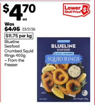 Blueline Seafood Crumbed Squid Rings 400g