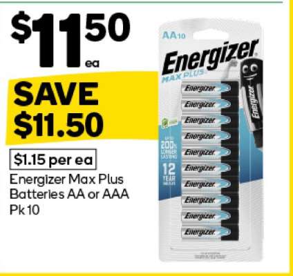 Energizer Max Plus Batteries AA or AAA Pk 10