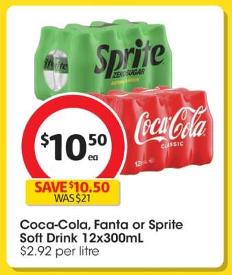 Coca-Cola, Fanta or Sprite Soft Drink 12x300mL