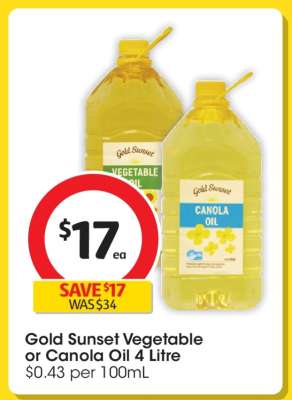 Gold Sunset Vegetable or Canola Oil 4 Litre