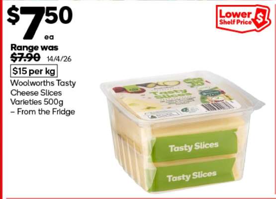 Woolworths Tasty Cheese Slices Varieties 500g