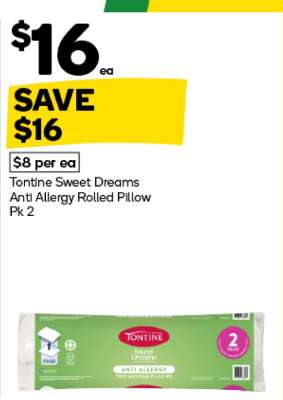 Tontine Sweet Dreams Anti Allergy Rolled Pillow Pk 2