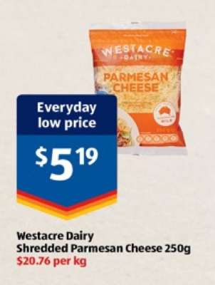 Westacre Dairy Shredded Parmesan Cheese 250g